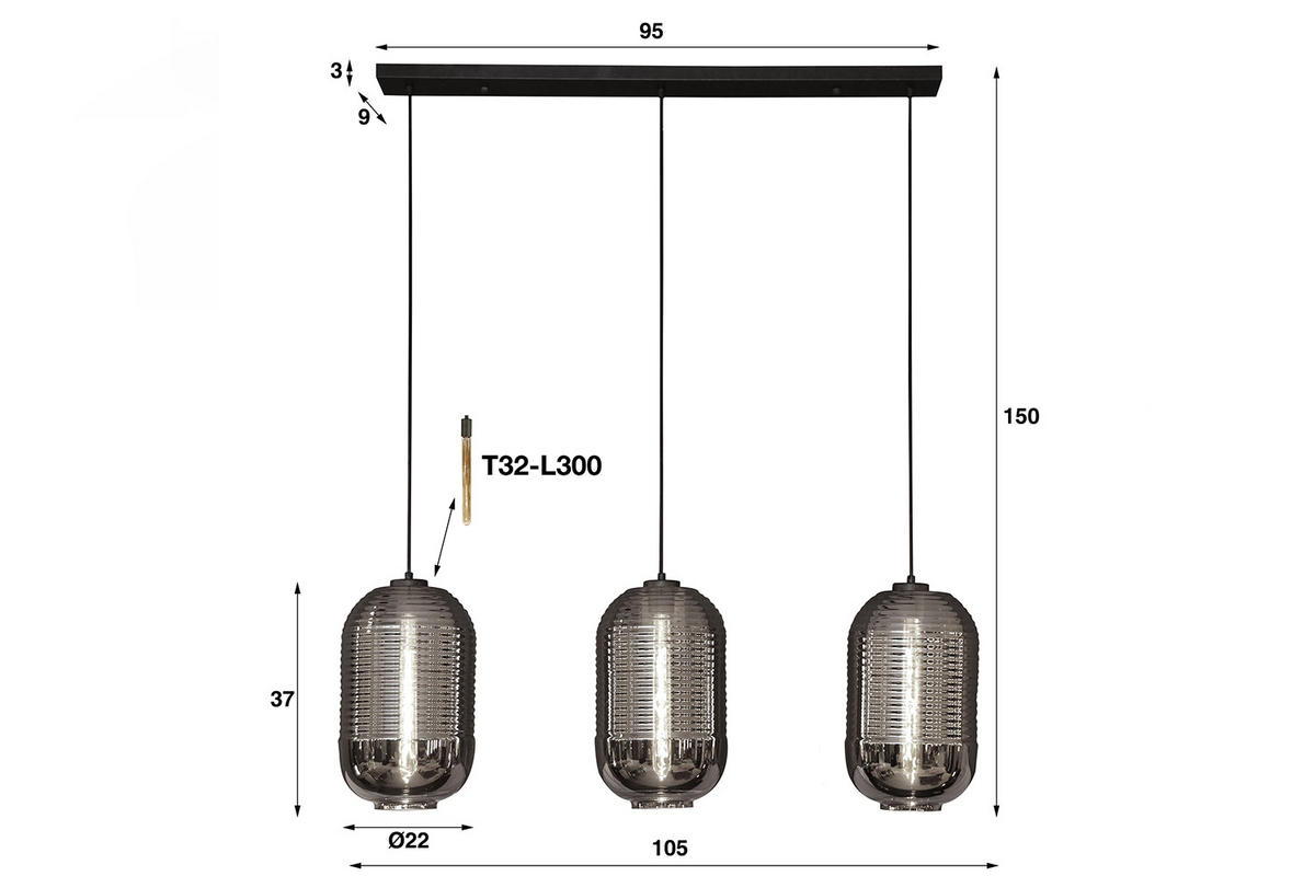 HÄNGELAMPE BRAGA Schwarz Glas - Schwarz, Glas (22/105/150cm) - KAWOLA