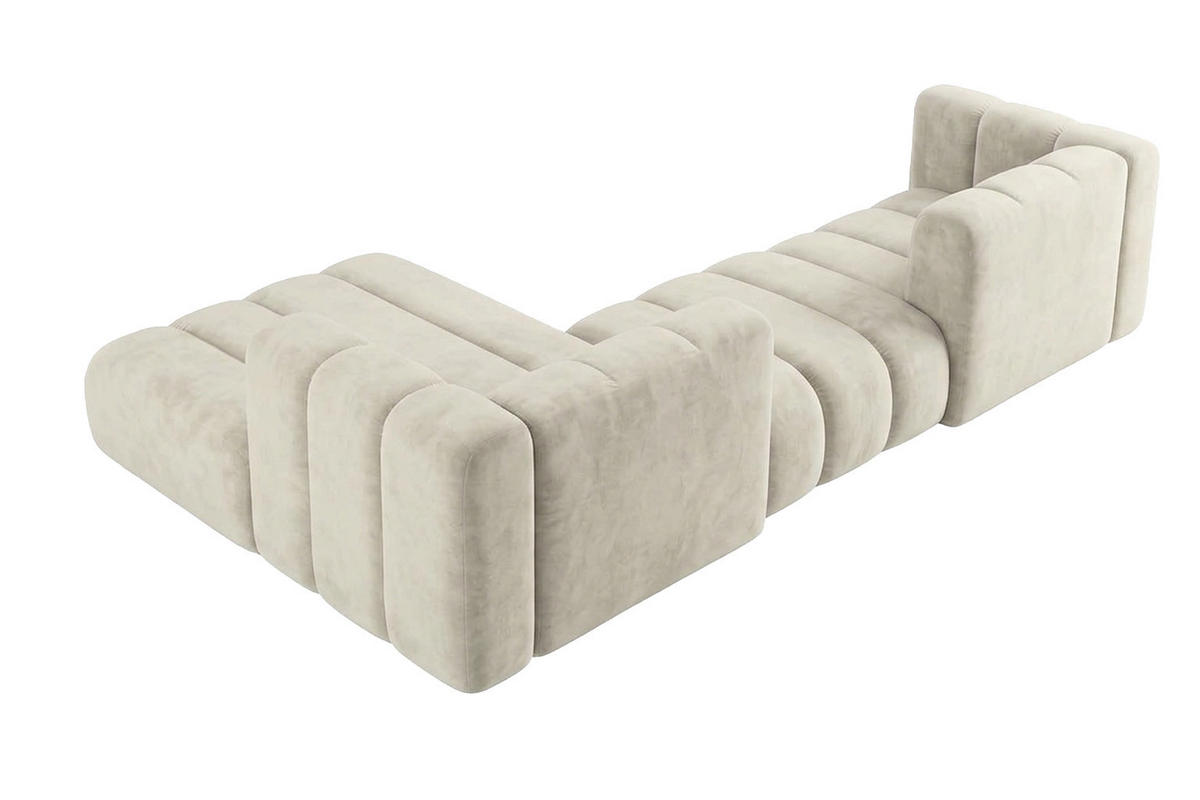 ECKSOFA Modulares In L-Form, Velvet-Stoff Riviera, Ecru, Links, GRAND 319 cm - Creme, Holz (319/175cm) - Kaiser Möbel