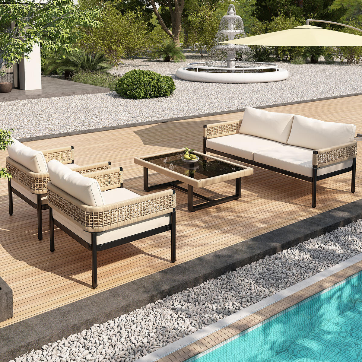 LOUNGEGARNITUR beige - Beige, Metall - Urban Meuble