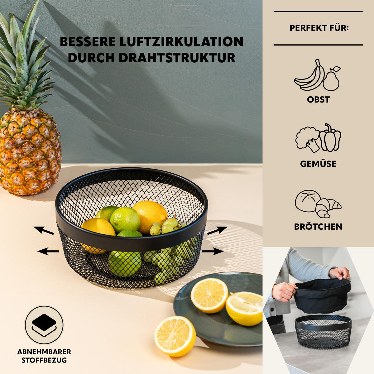 OBSTSCHALE, schwarz, Metall - Schwarz, Metall (25/11cm) - eluno