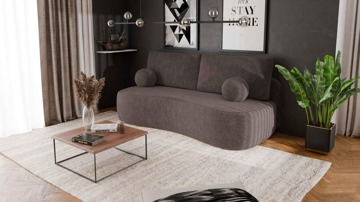 BETTSOFA SANDRO Braun Bucle-Stoff mit Schlaffunktion - Braun, Textil (101/93/207cm) - MASSENO