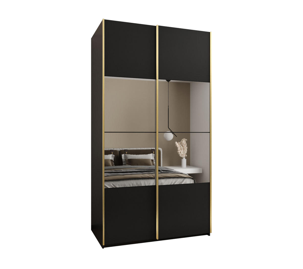 SCHWEBETÜRENSCHRANK 245,5/140/64 2-türig - Goldfarben/Schwarz, Holz/Metall (140/245/64cm) - Abiks Möbel