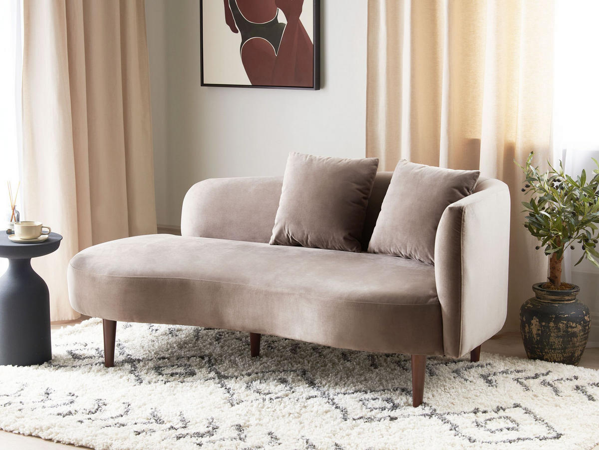 CHAISELONGUE Samtstoff taupe rechtsseitig Chaumont - Dunkelbraun/Beige, Textil (168/75/74cm) - Beliani
