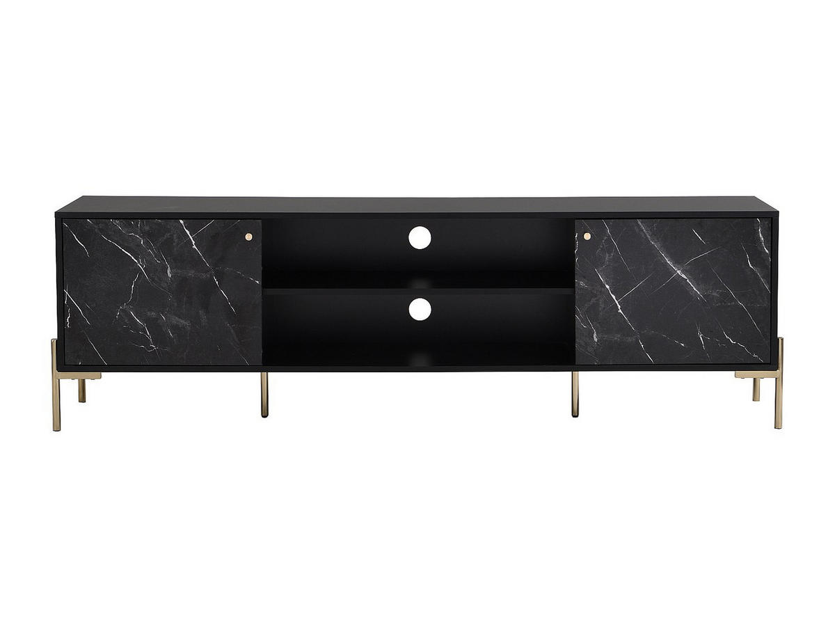 TV-MÖBEL mit 2 Türen & 2 Ablagefächern - MDF & Metall - Marmor-Optik Schwarz & Goldfarben - CIEMILA - Schwarz, Holz (180/55/40cm) - Vente-Unique
