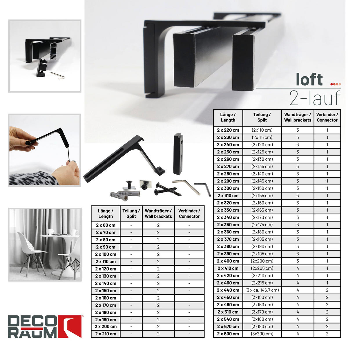 GARDINENSCHIENE 2-lauf Loft - Schwarz, Metall (120cm) - Deco-Raum