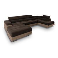WOHNLANDSCHAFT CASONE R-S Braun Velours-Stoff mit Schlaffunktion - Braun, Holz (345/90/202cm) - MASSENO