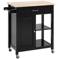 KÜCHENWAGEN, Holz-Wagen mit Schublade und Schrank, 83 x 45 x 88 cm, Schwarz - Multicolor, Metall (83/88/45cm) - FORIOUS