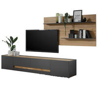 WOHNWAND 2-teilig grau matt, Eiche Wotan 300 cm, Wohnkombination mit XXL Lowboard - Eiche Wotan/Grau, Holz/Holzwerkstoff (300/180/45cm) - Furn.Design