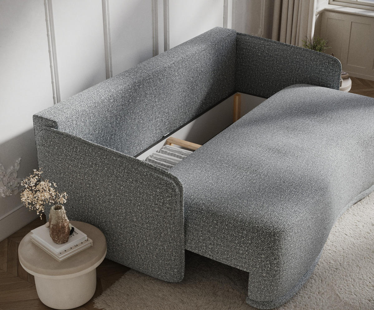 SCHLAFSOFA Mitsis Grau Plüschstoff - Schwarz/Grau, Holz/Holzwerkstoff (231/93/106cm) - Maison de Reve