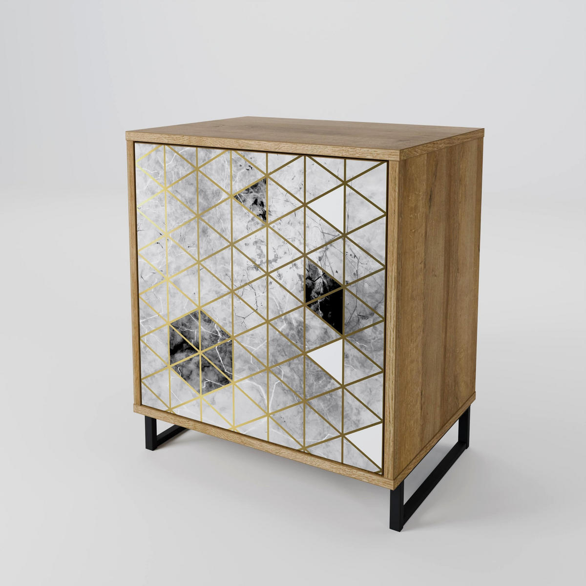 SIDEBOARD ASHEN ARIA, Eichefarben, 57,5x42x70,5 cm, Schwarze Metall-Sternfüße - Eichefarben/Multicolor, Holzwerkstoff/Metall (57.5/70.5/42cm) - SpaceRebels