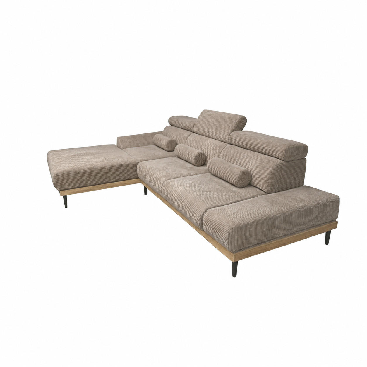 ECKSOFA MONTERO links, Cappuccino, elektr. Sitztiefe & Kopfstützen - Schwarz/Cappuccino, Textil/Metall (316/205cm) - KS Home Concept
