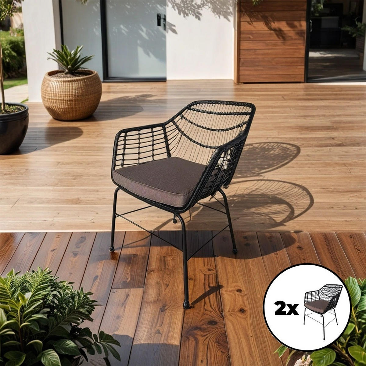 GARTENSTUHL TARA - 2 - Schwarz, Metall (60/82/63cm) - Home Deluxe