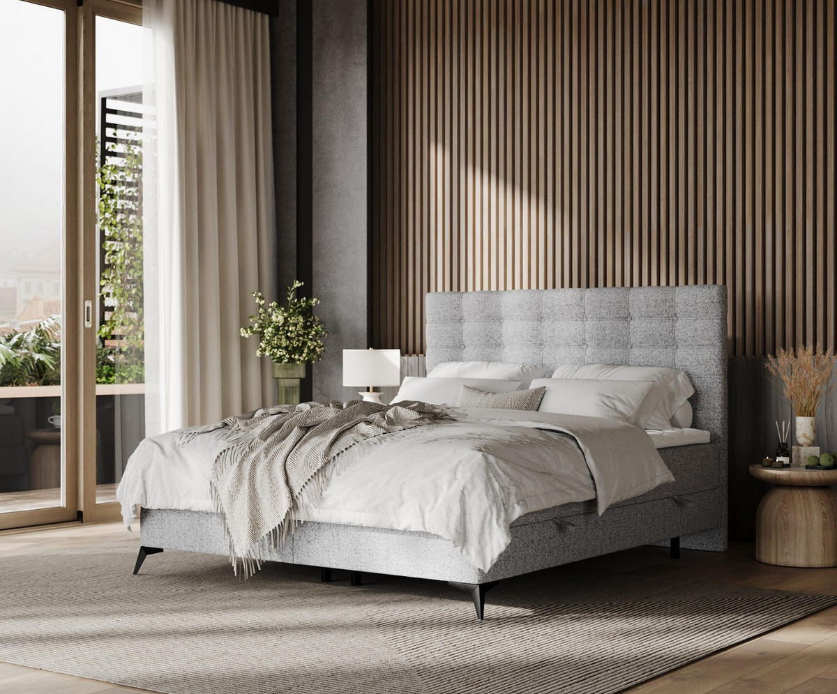 BOXBETT Niro 140/200 cm Grau im Riva Stoff - Schwarz/Grau, Holz/Holzwerkstoff (140/200cm) - AltaBeds