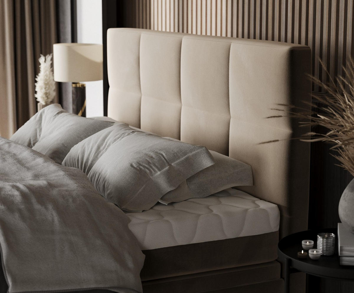 BOXBETT Tessa 180/200 cm Taupe im Paros Stoff - Taupe/Schwarz, Holz/Holzwerkstoff (180/200cm) - AltaBeds