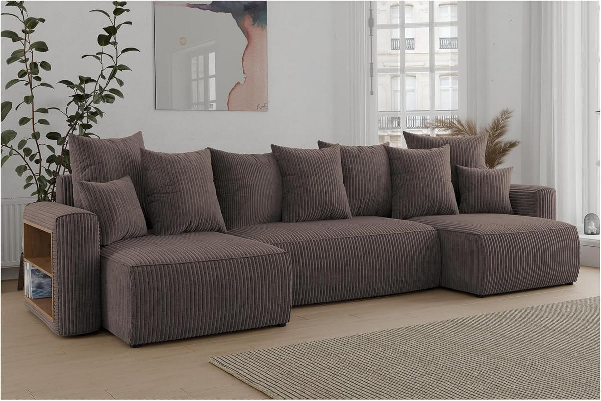 ECKSOFA SOLARIS U - Schwarz/Braun, Holzwerkstoff (312/142cm) - Meblini