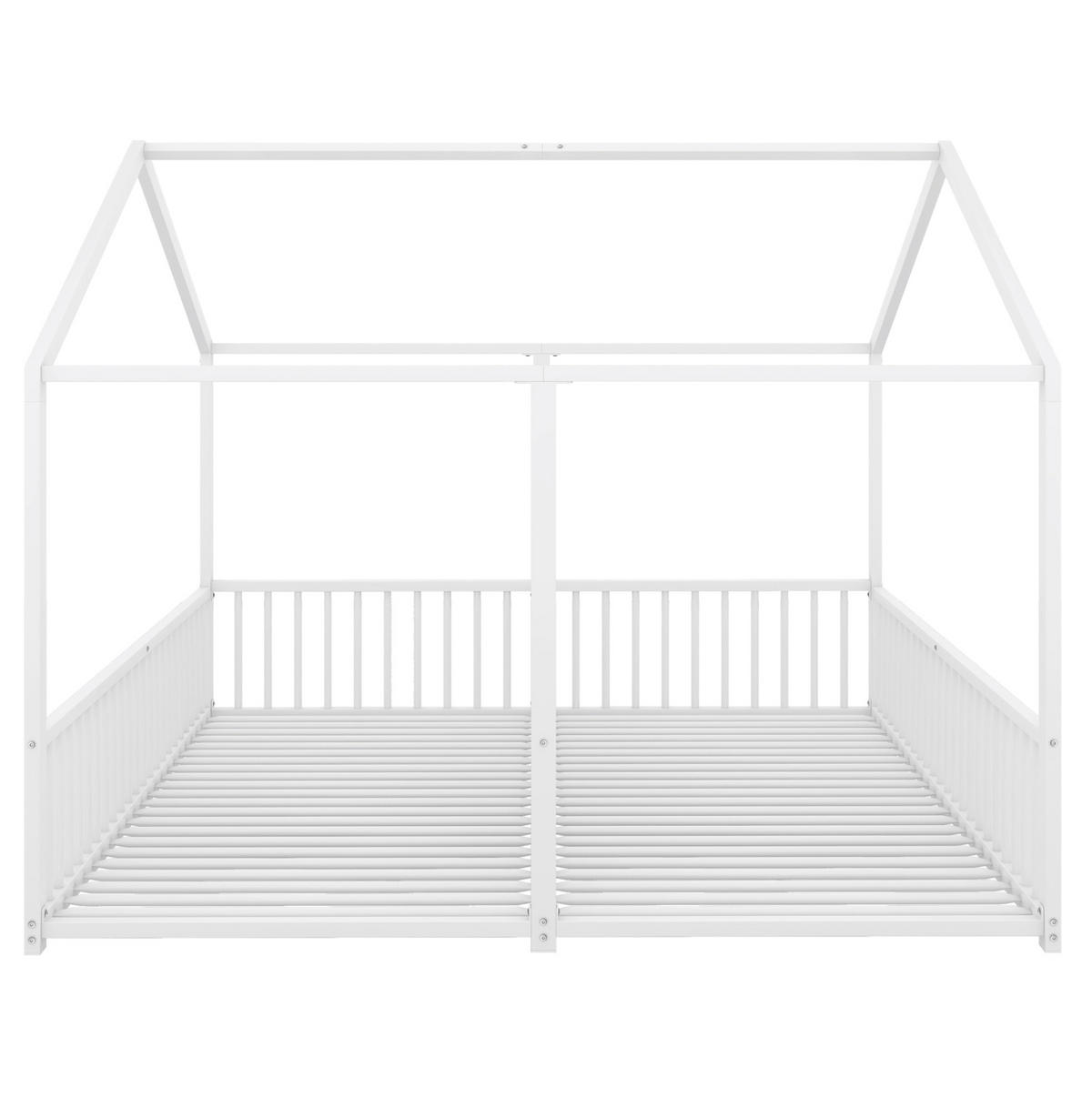 KINDERBETT 90/200 cm aus Metall in Weiß mit Hausform, Geländer und Leiter - Weiß, Metall (90/200cm) - Flora Grace