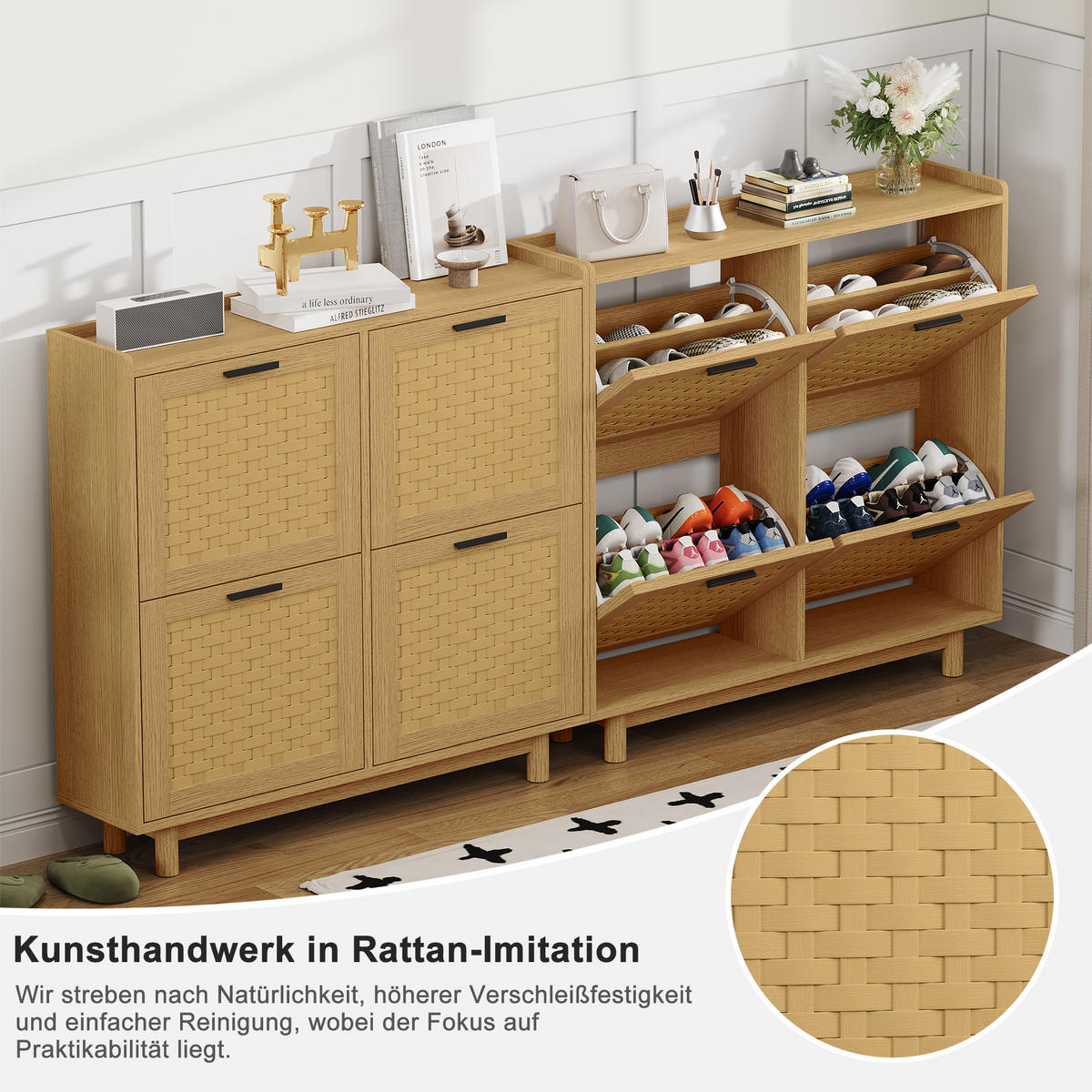 SCHUHSCHRANK 2 Ebenen, 8 Paare, modern, natürlich, 100x24x95 cm, Eiche - Naturfarben, Holz (100/95/24cm) - EuroLiving
