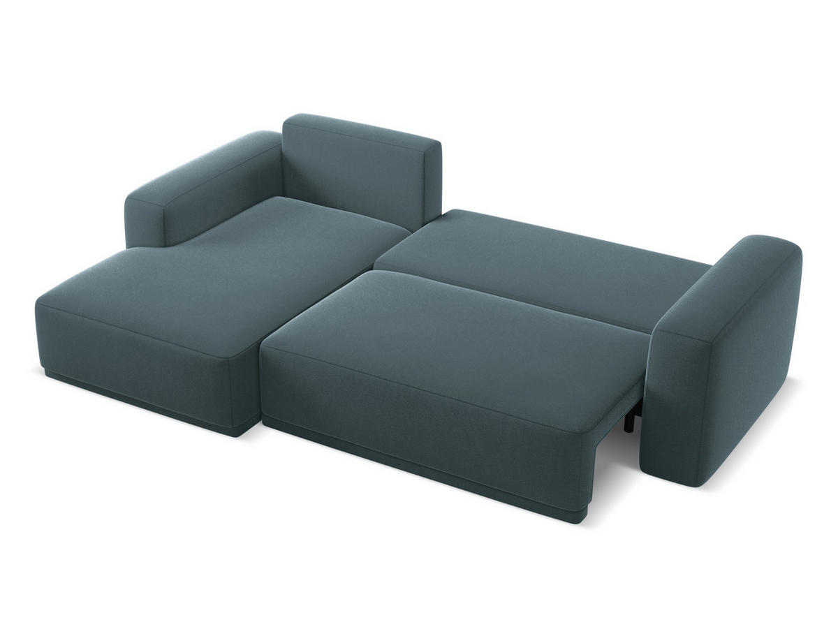 ECKSOFA mit Schlaffunktion Samt Stoff Blau - Blau/Petrol, Kunststoff/Textil (258/160cm) - Makamii