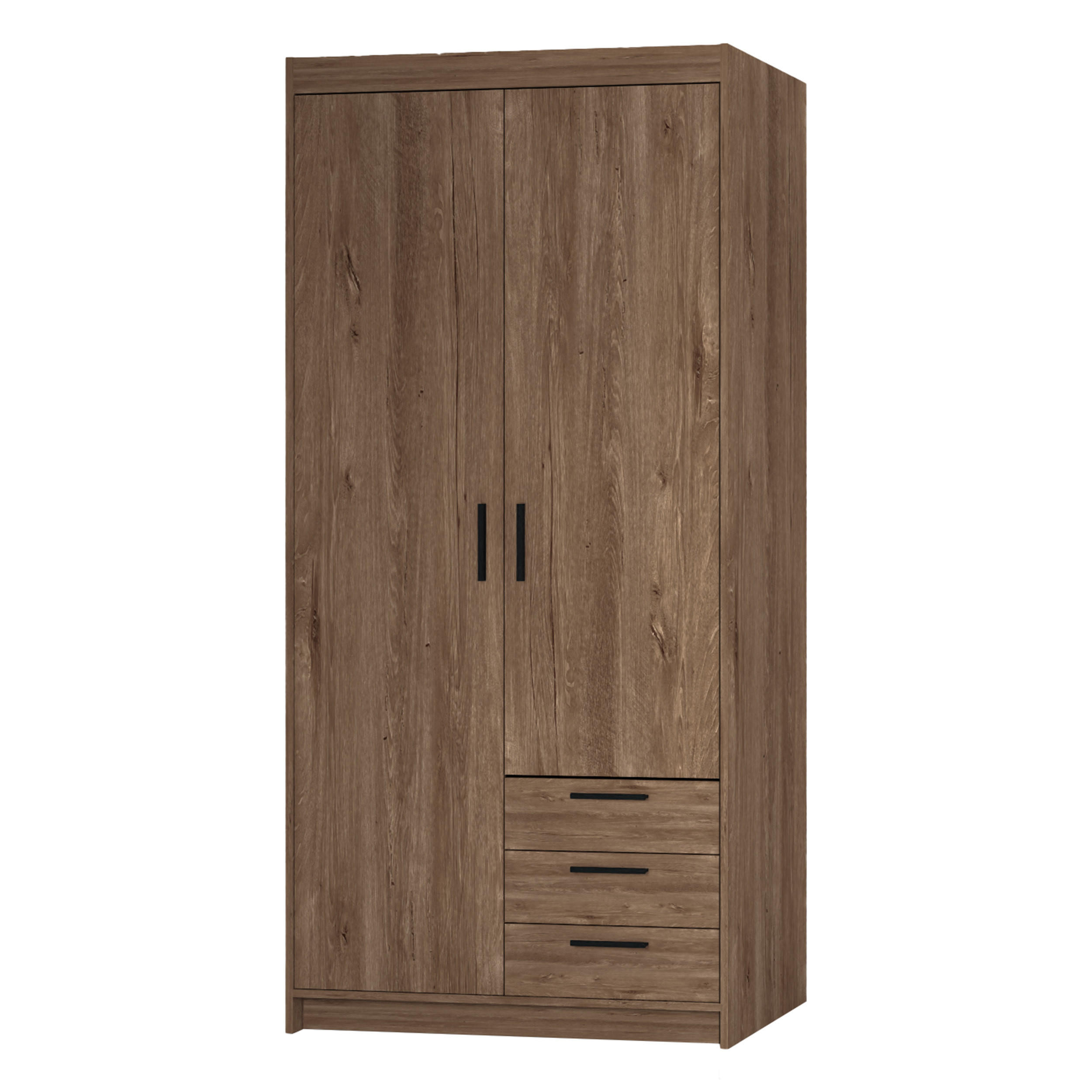 KLEIDERSCHRANK Storicos Eiche Lefkas 89,7/190,5/53 cm - 2T3S Modern mit Schubladen - Braun, Holzwerkstoff/Kunststoff (89.8/190.5/53cm) - AX Living