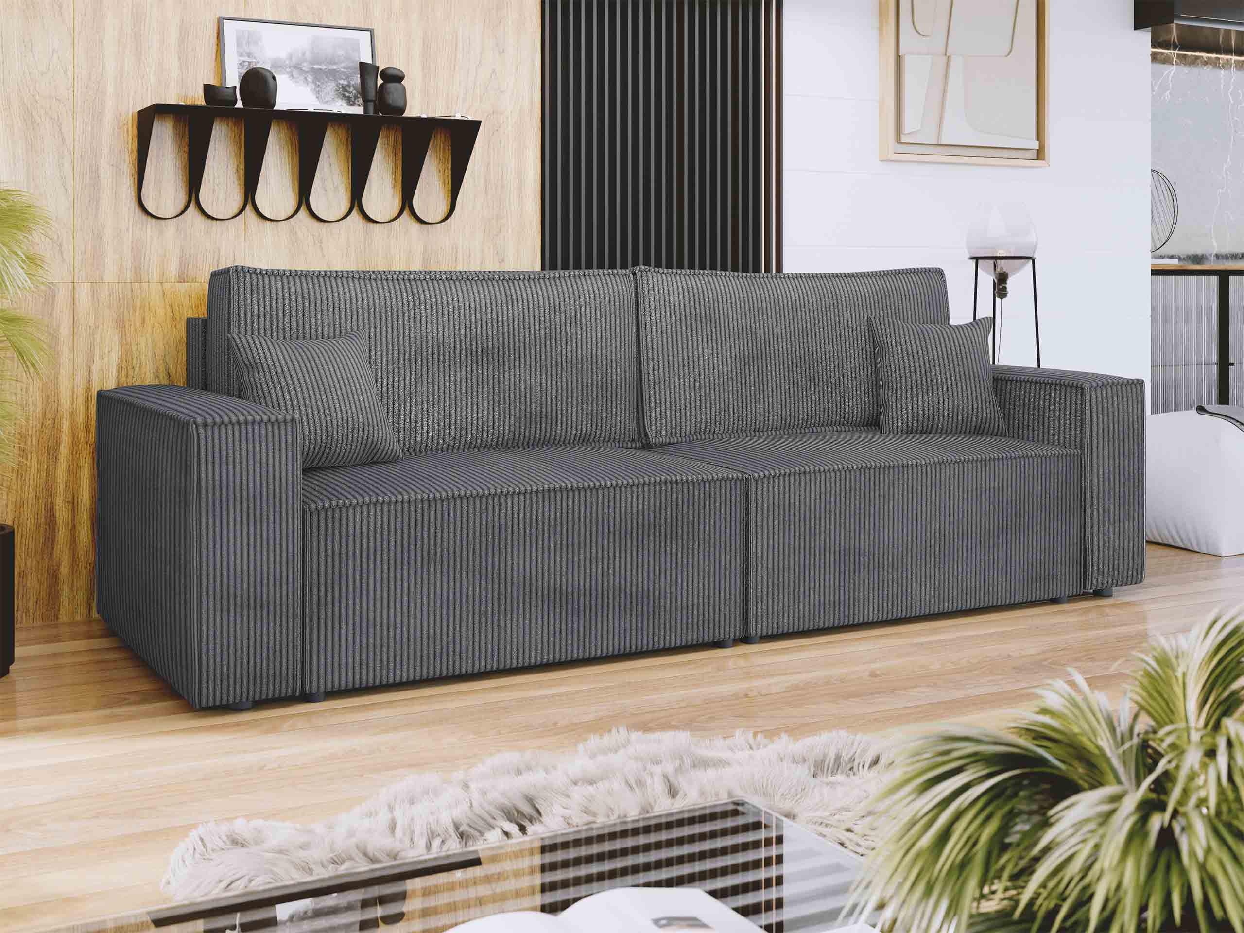 SCHLAFSOFA Karl Cord - Schwarz/Grau, Holz/Kunststoff (245/82/90cm) - MIRJAN24