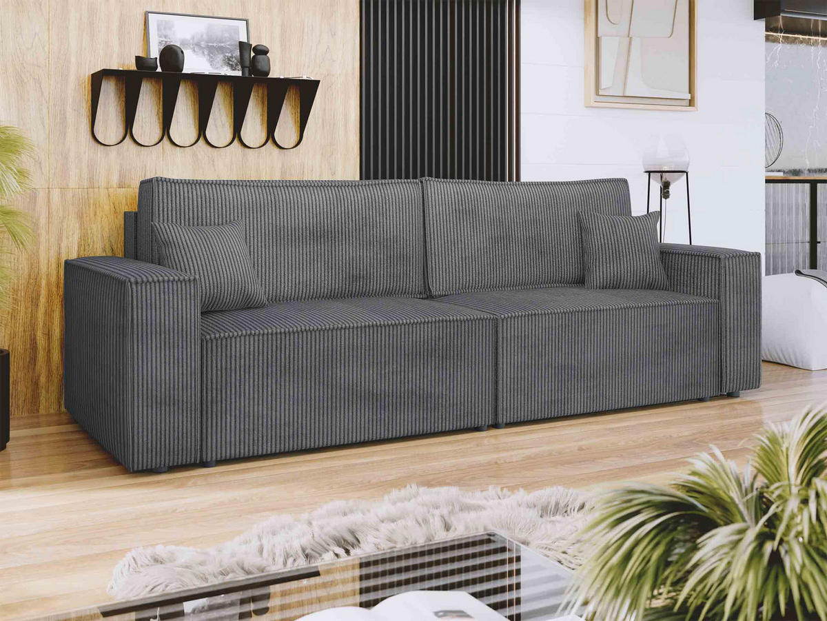 SCHLAFSOFA Karl Cord - Schwarz/Grau, Holz/Kunststoff (245/82/90cm) - MIRJAN24