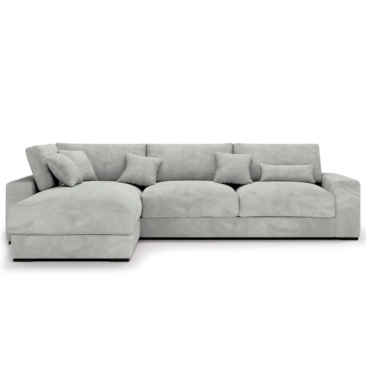 ECKSOFA mit Longchair - Hellgrau/Schwarz, Kunststoff/Textil (340/205cm) - home24