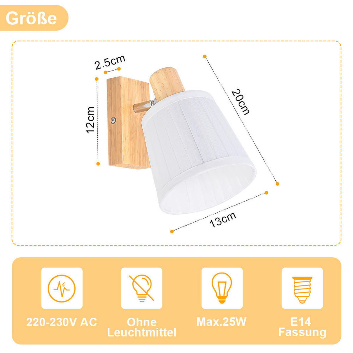 DECKENSTRAHLER Glyveth 20/13/16 cm - Weiß/Braun, Holz/Textil (20/13/16cm) - ZMH