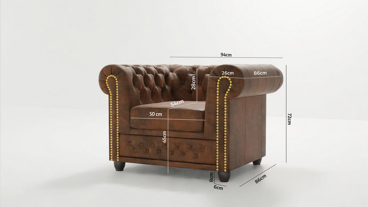 SITZGARNITUR 3+2+1 Chesterfield Flux Braun Microfaser Vintageoptik - Braun, Holz/Textil (203/72/86cm) - S-Style Möbel