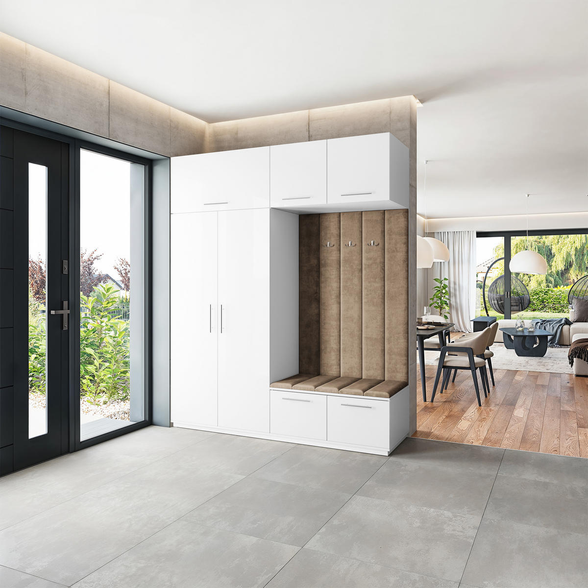 GARDEROBENSCHRANK REMA 200/240/60 cm Modern Garderobe-Set Weiß - Beige/Weiß, Holzwerkstoff (200/240/60cm) - MASSENO