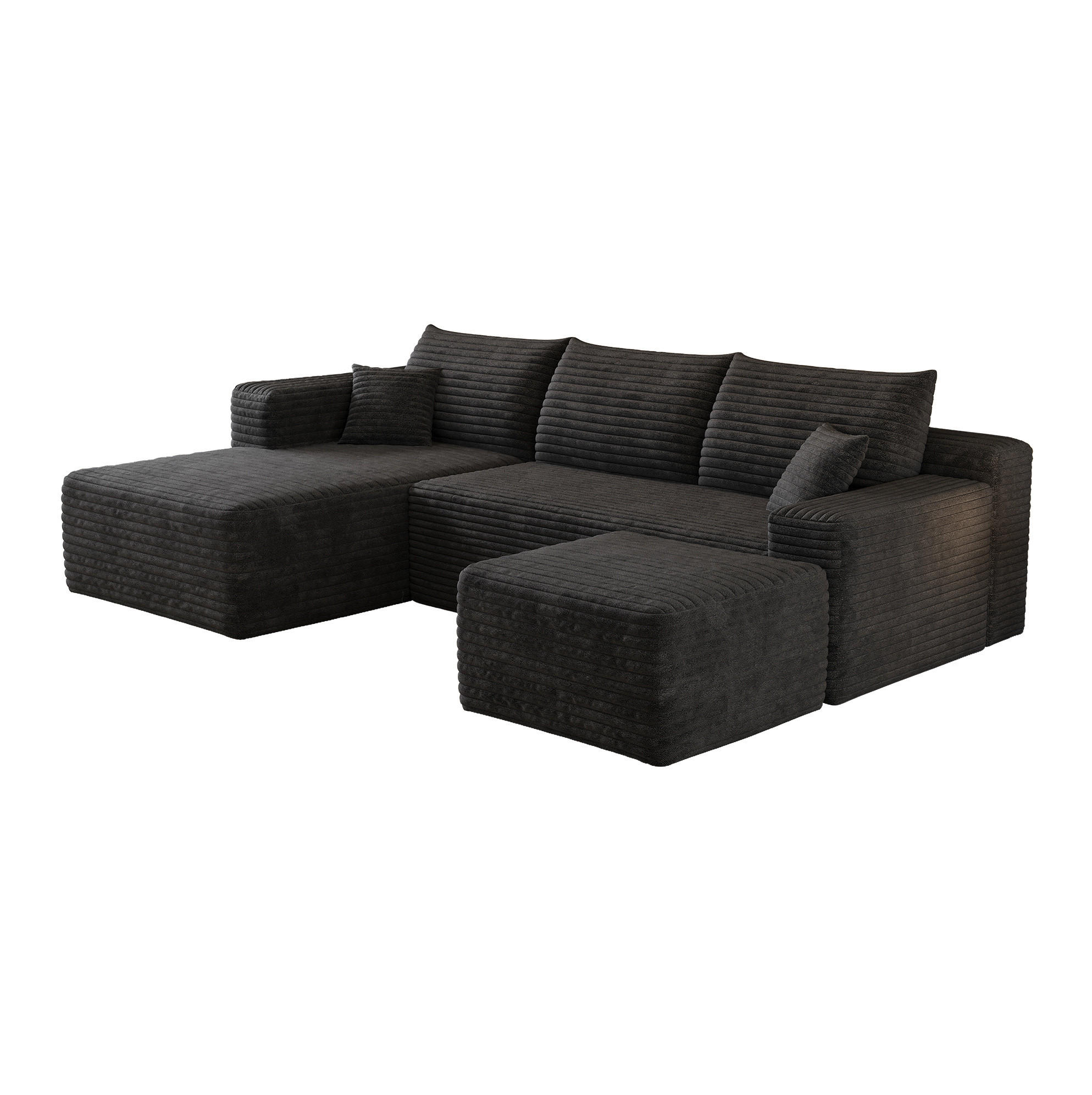 ECKSOFA 241/151/58 cm schwarz aus Stoff ohne Montage - Schwarz, Textil (151/241cm) - OKWISH