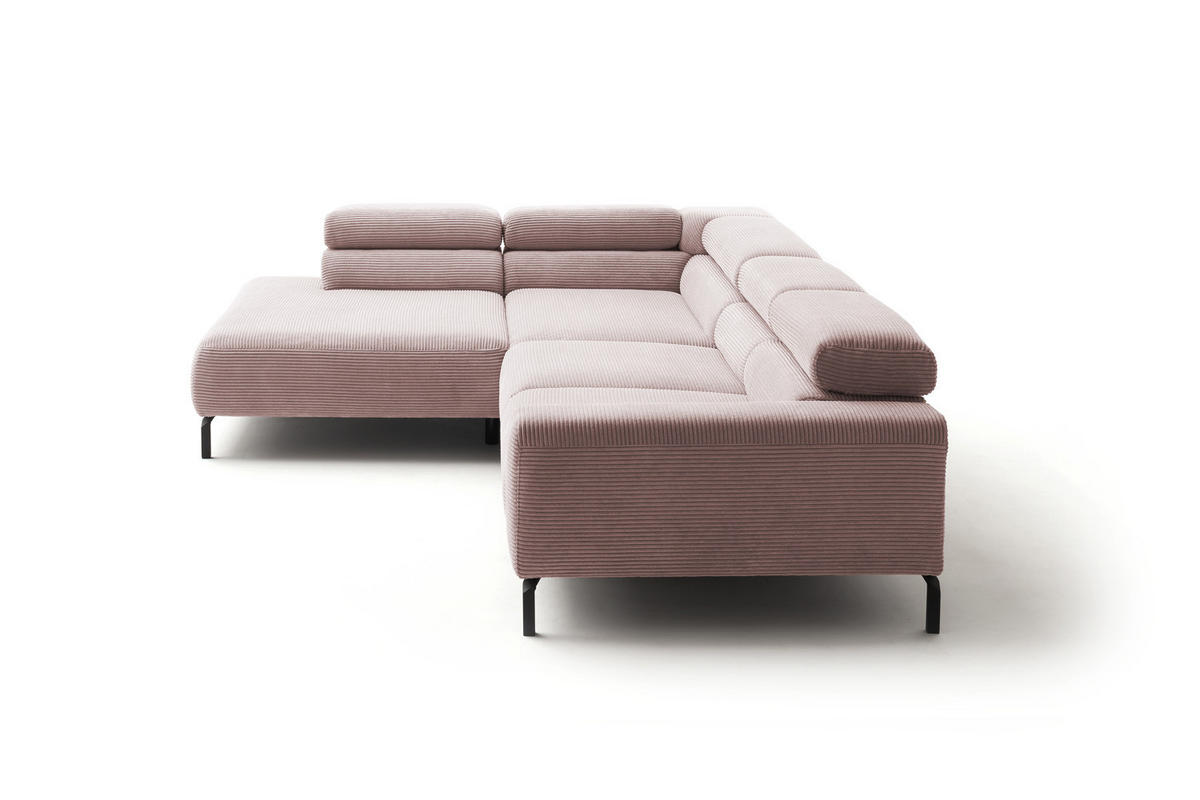 ECKSOFA DELIA Pink Cord - Pink/Schwarz, Textil/Metall (312/219cm) - KAWOLA