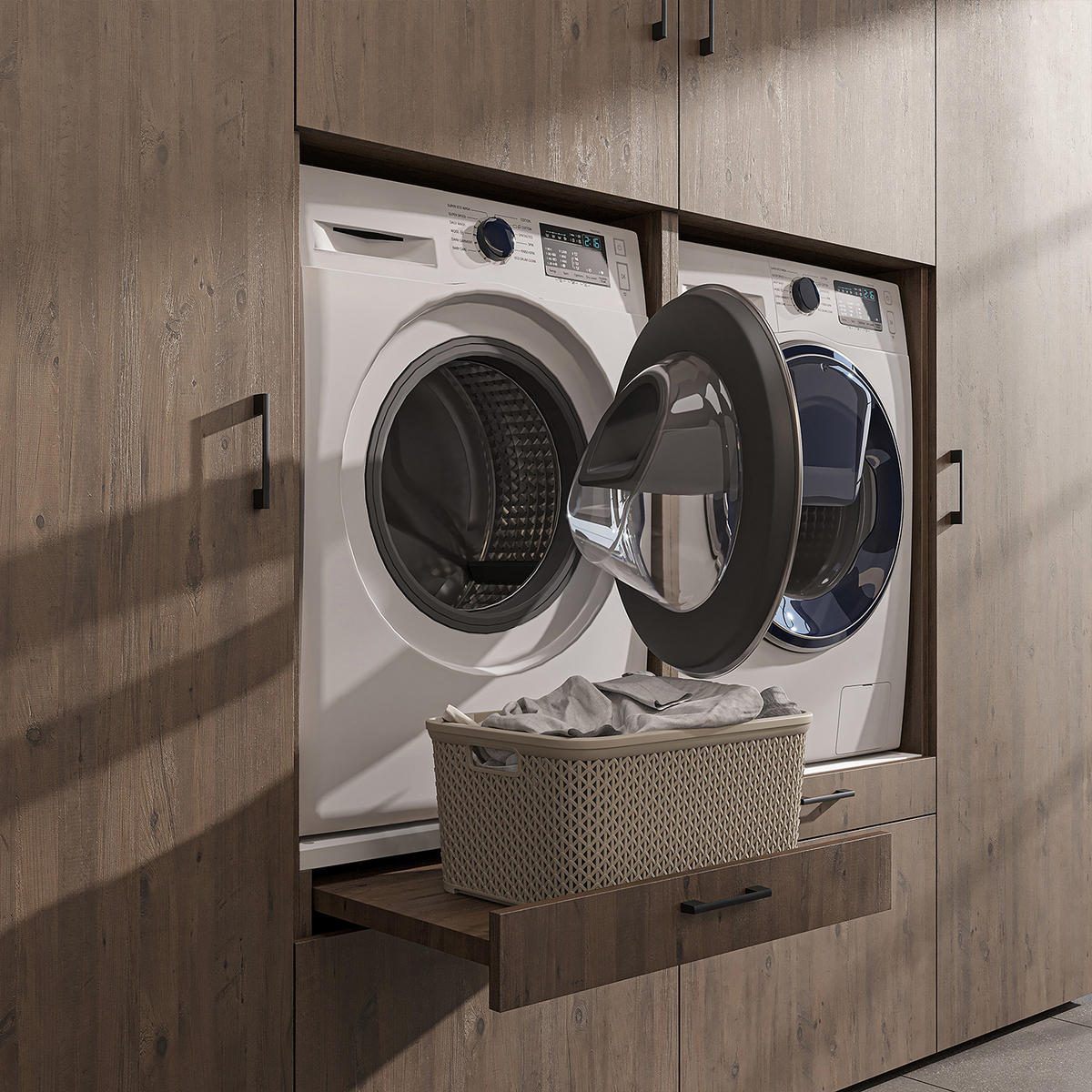 WASCHMASCHINENSCHRANK Serie 2 254cm Breit, 205cm Hoch - Eichefarben, Holzwerkstoff (254/205/67cm)