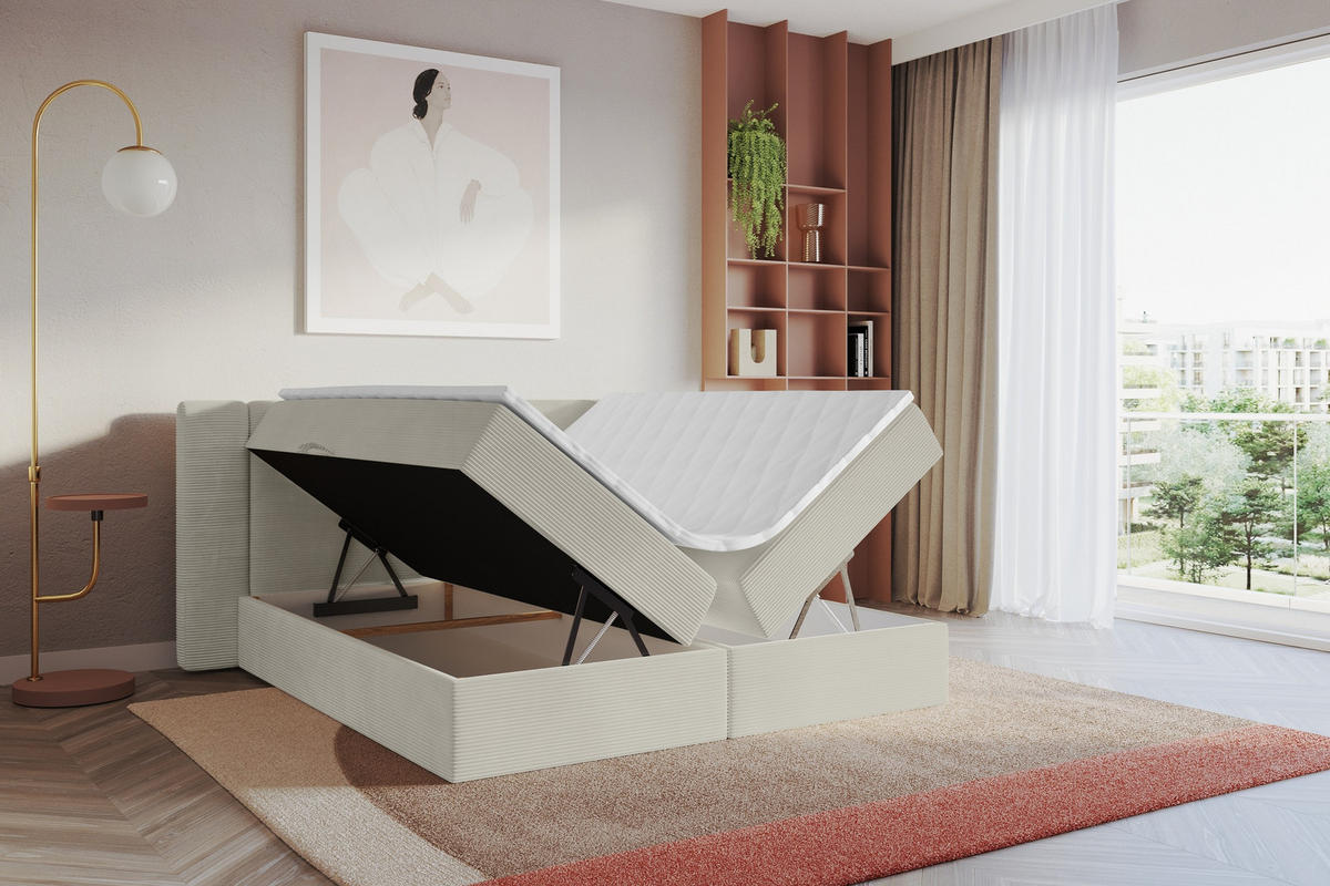 BOXBETT mit Matratze H4 - EVON - 140x200 cm Creme - Creme, Holzwerkstoff (140/200cm) - ALTDECOR