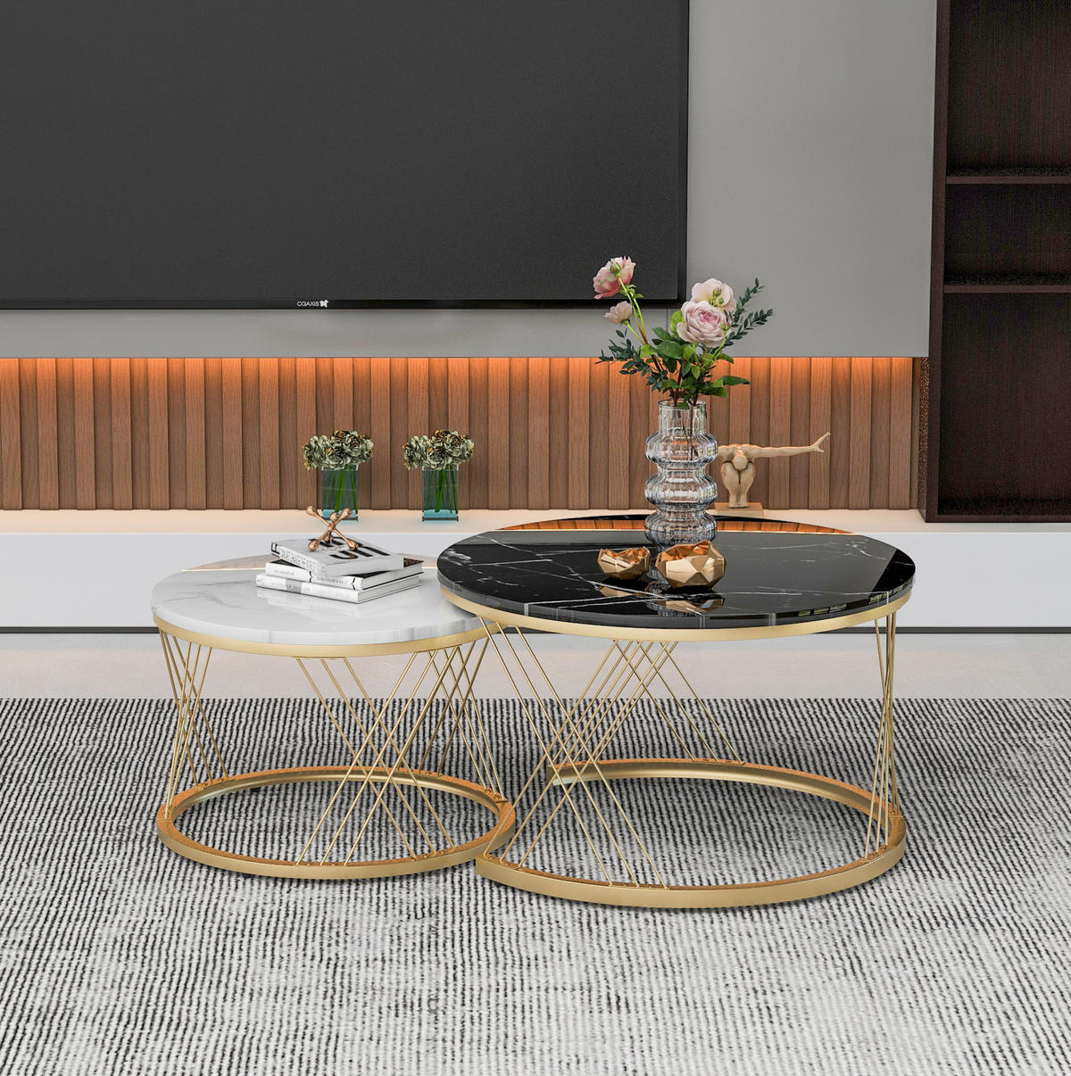 COUCHTISCH 70/70/45 cm und 45/45/40 cm schwarz aus MDF im 2er-Set - Schwarz, Holzwerkstoff (70/70/45cm) - OKMYHOME