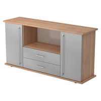 SIDEBOARD mit 2 Schübe & 2 Türen 44,8/166,1/84 cm in Nussbaumfarben/Silberfarben Relinggriff (Kunststoff) - Silberfarben/Nussbaumfarben, Holzwerkstoff (166.1/84/44.8cm) - bümö