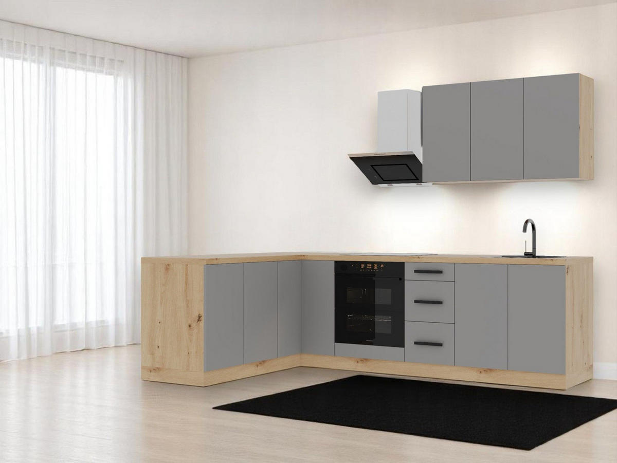 ECKKÜCHE 270 x 170 cm – Nexa K99-G270 – in Beige / Matt - Beige/Schwarz, Holz/Metall (270/212/58cm) - ROYAL24_MARKT