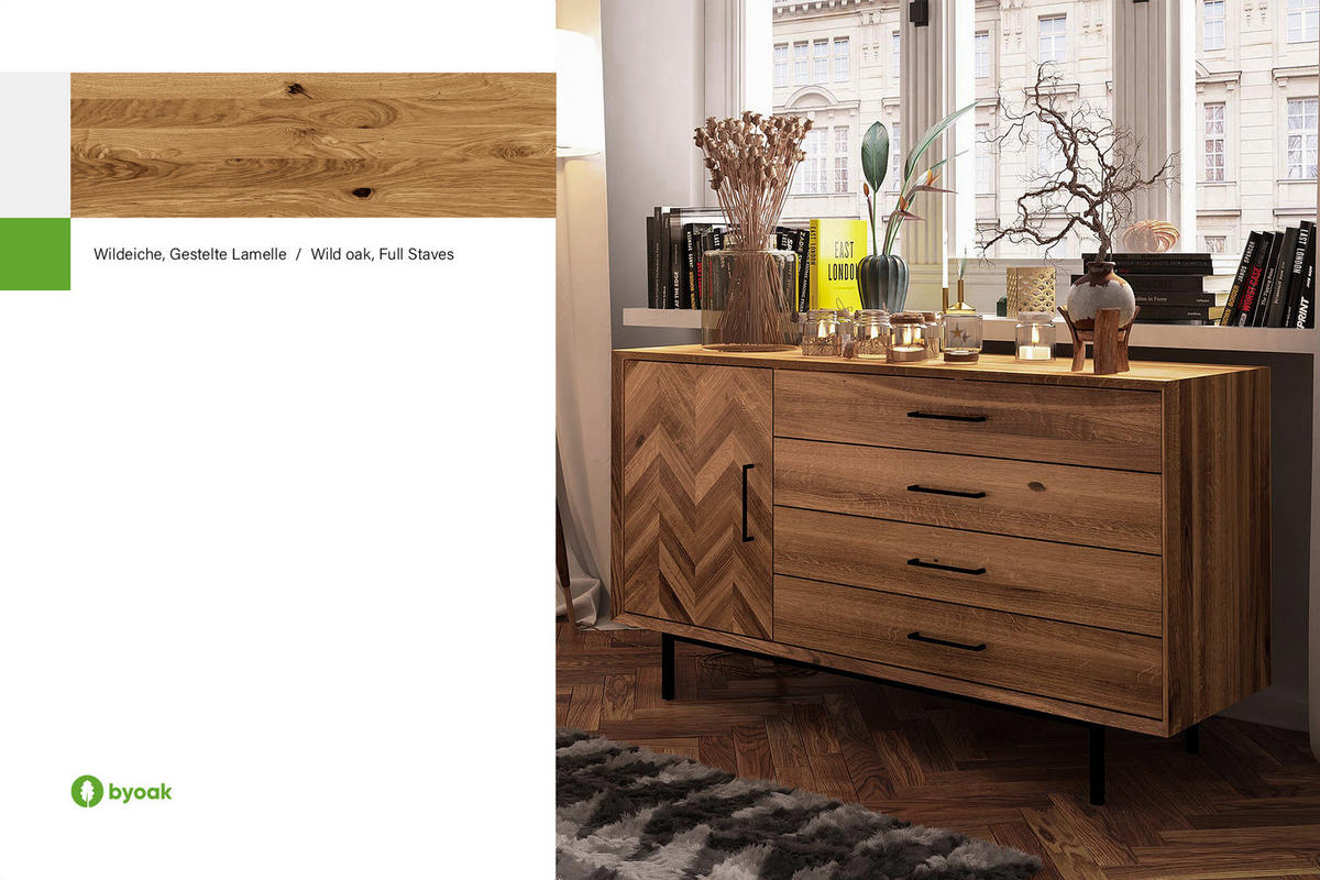 KOMMODE BREIT LEON Wildeiche - Wildeiche, Holz (144/80/45cm) - byoak