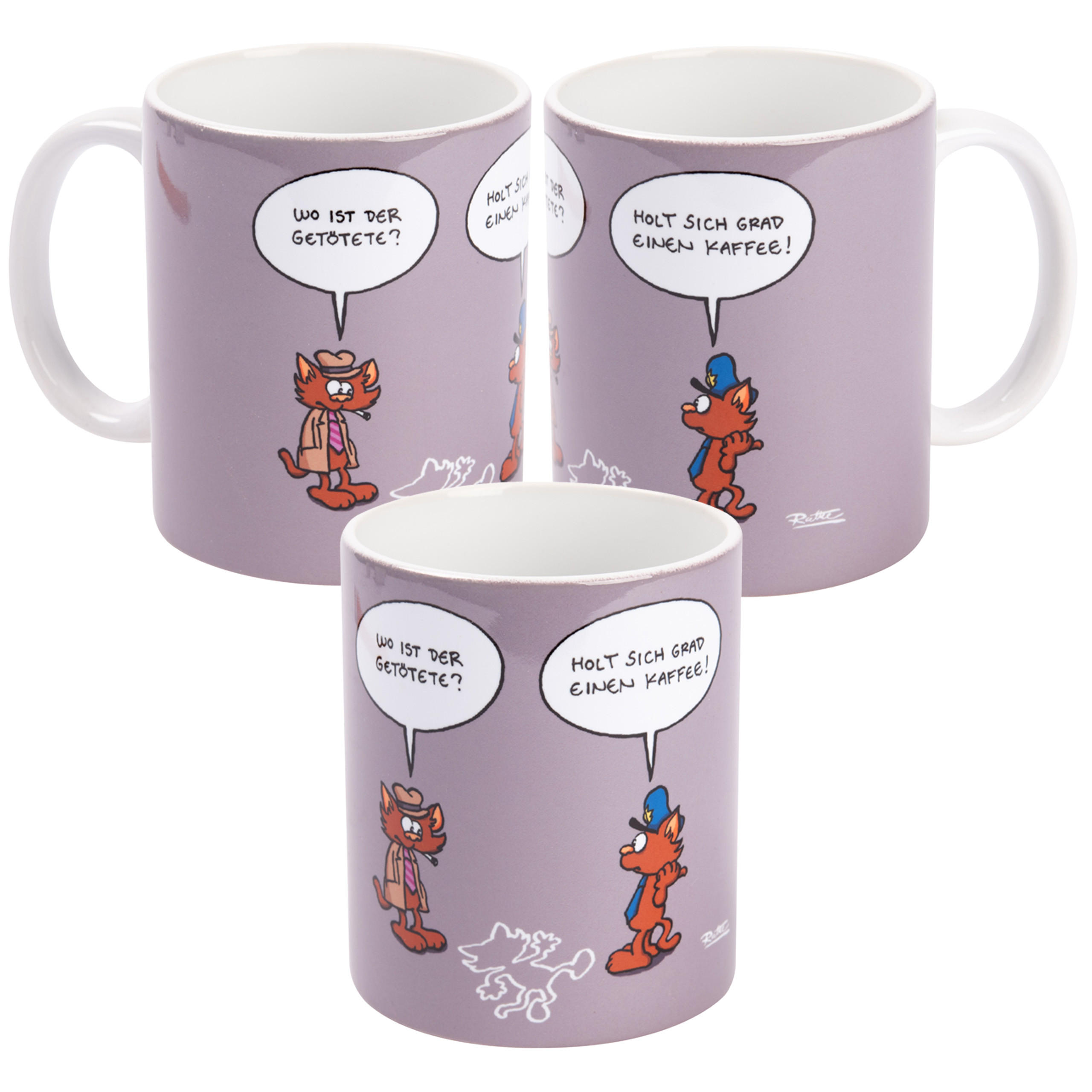 KAFFEEBECHER Ralph Ruthe Katzen Wo ist der getötete? Grau 320 ml - Grau, Keramik (0.32L) - United Labels
