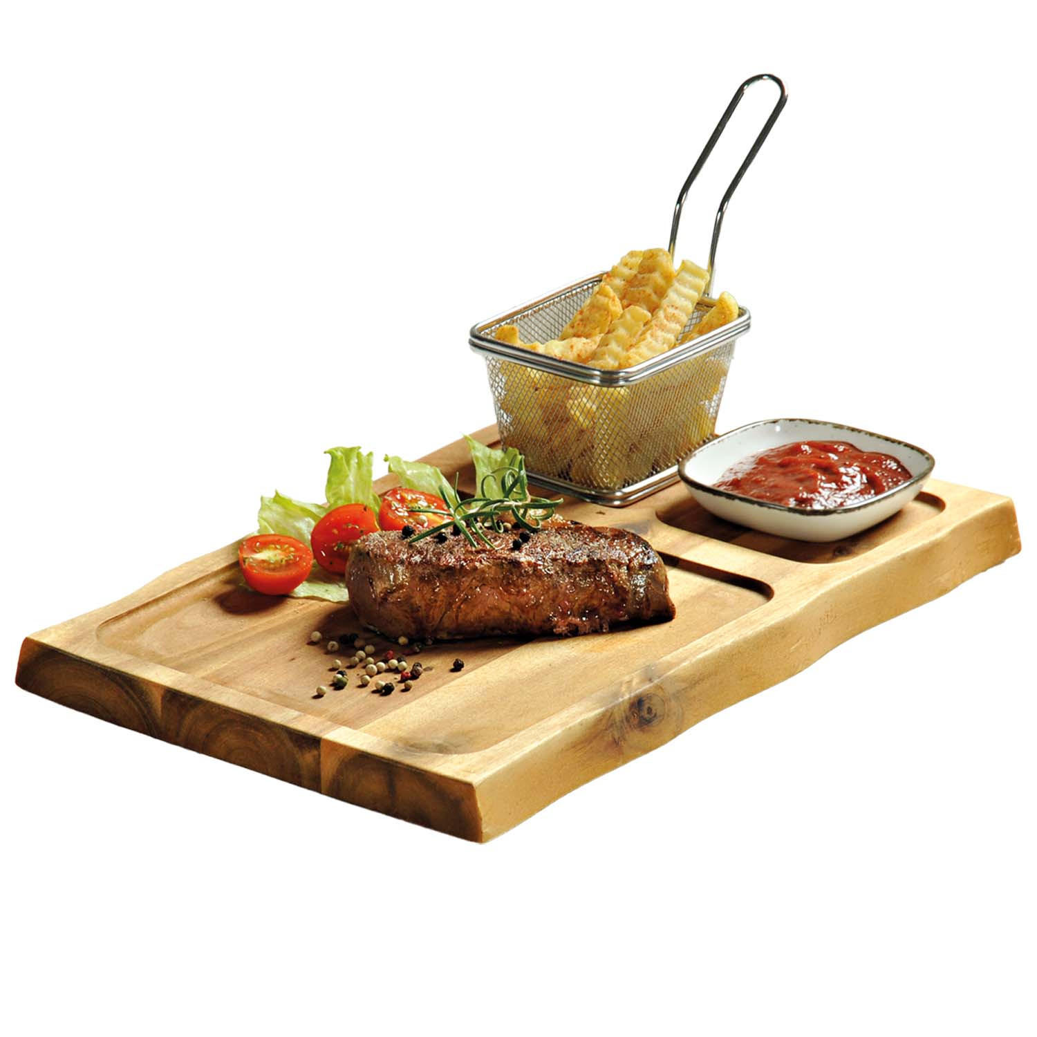 SERVIERBRETTER mit Vertiefung, 6 Stück - Akazienholz - Naturfarben, Holz (24/2.5/37.5cm) - Kesper