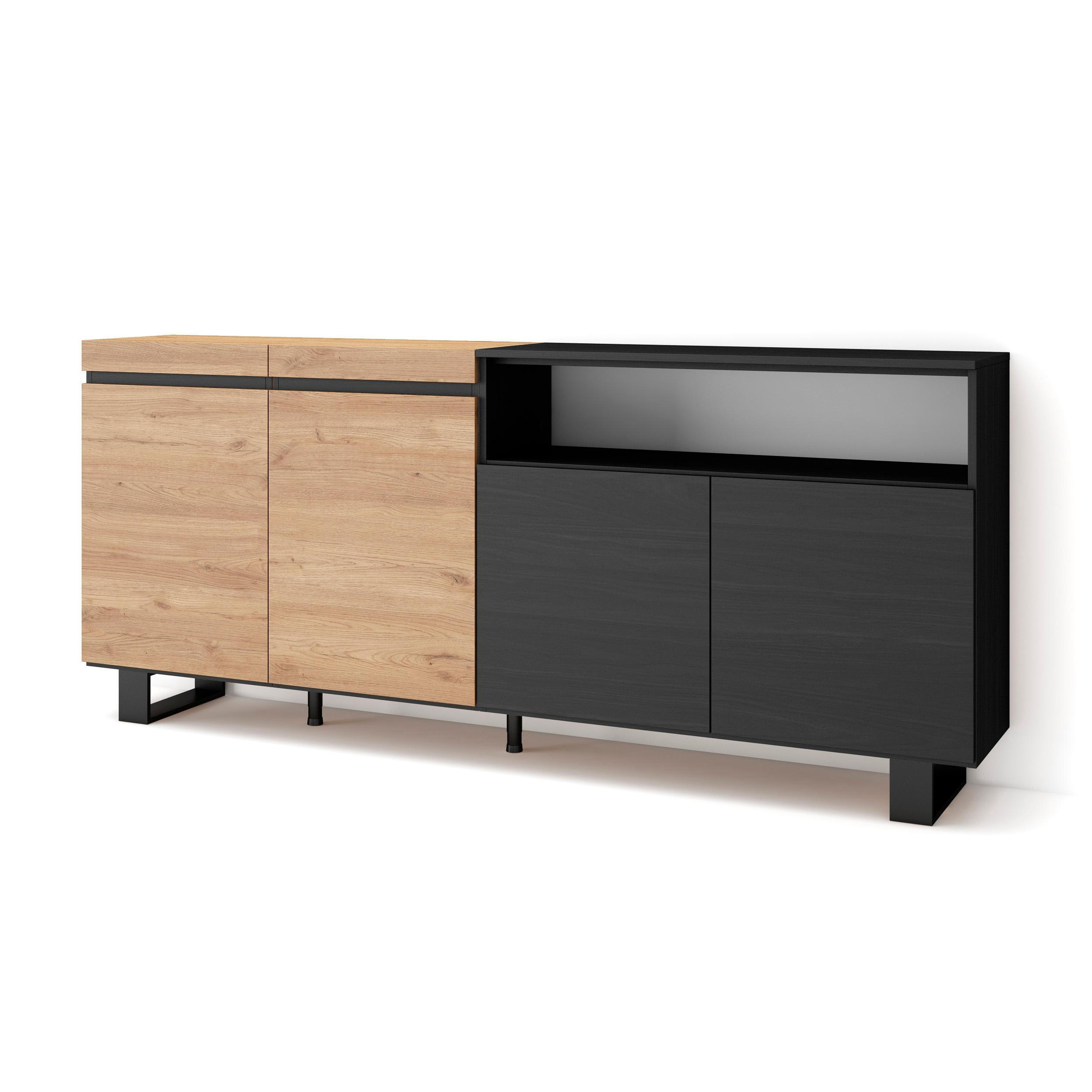 SIDEBOARD eiche, schwarz, 200/35/87cm - Multicolor, Holzwerkstoff (200/87/35cm) - Skraut Home