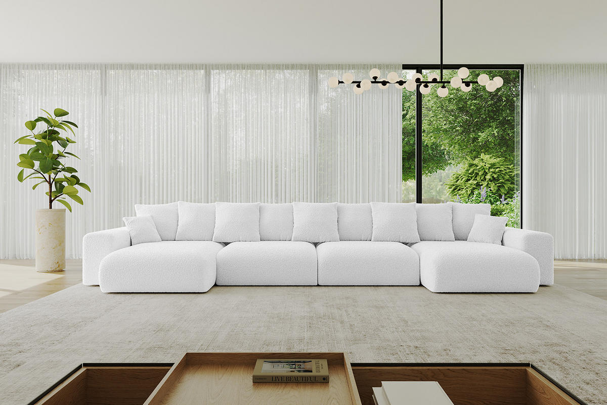 WOHNLANDSCHAFT mit Schlaffunktion ESKAR-U2-464x176x84cm Weiß - Weiß, Holzwerkstoff/Kunststoff (176/72/464cm) - ALTDECOR