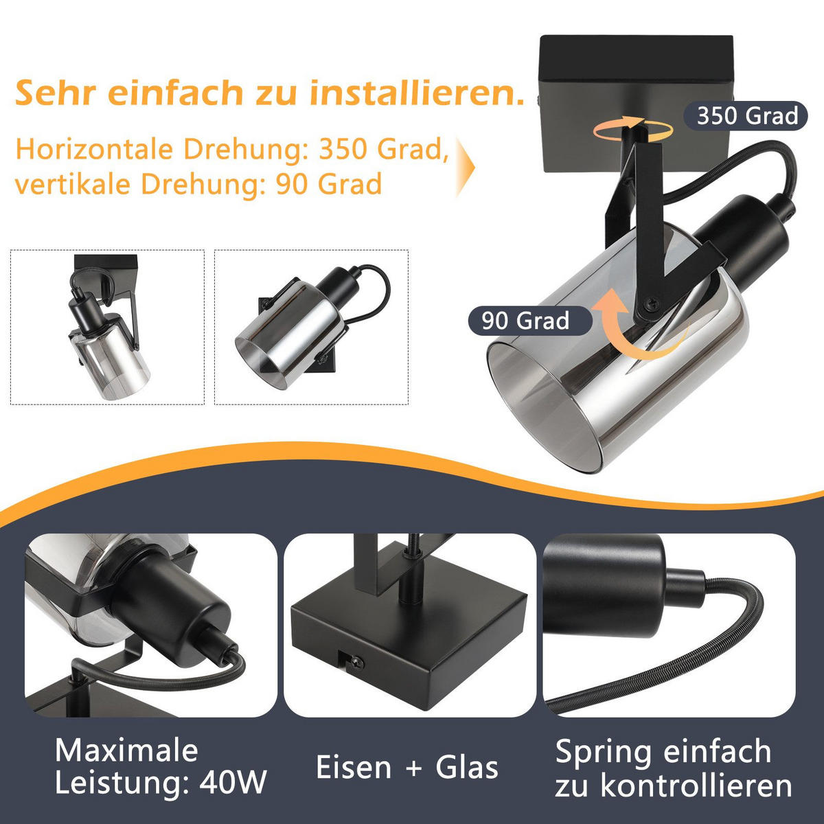 STRAHLER Minden 1-flammig 9.5/9.5/18 cm - Schwarz, Metall (9.5/9.5/18cm) - Nettlife