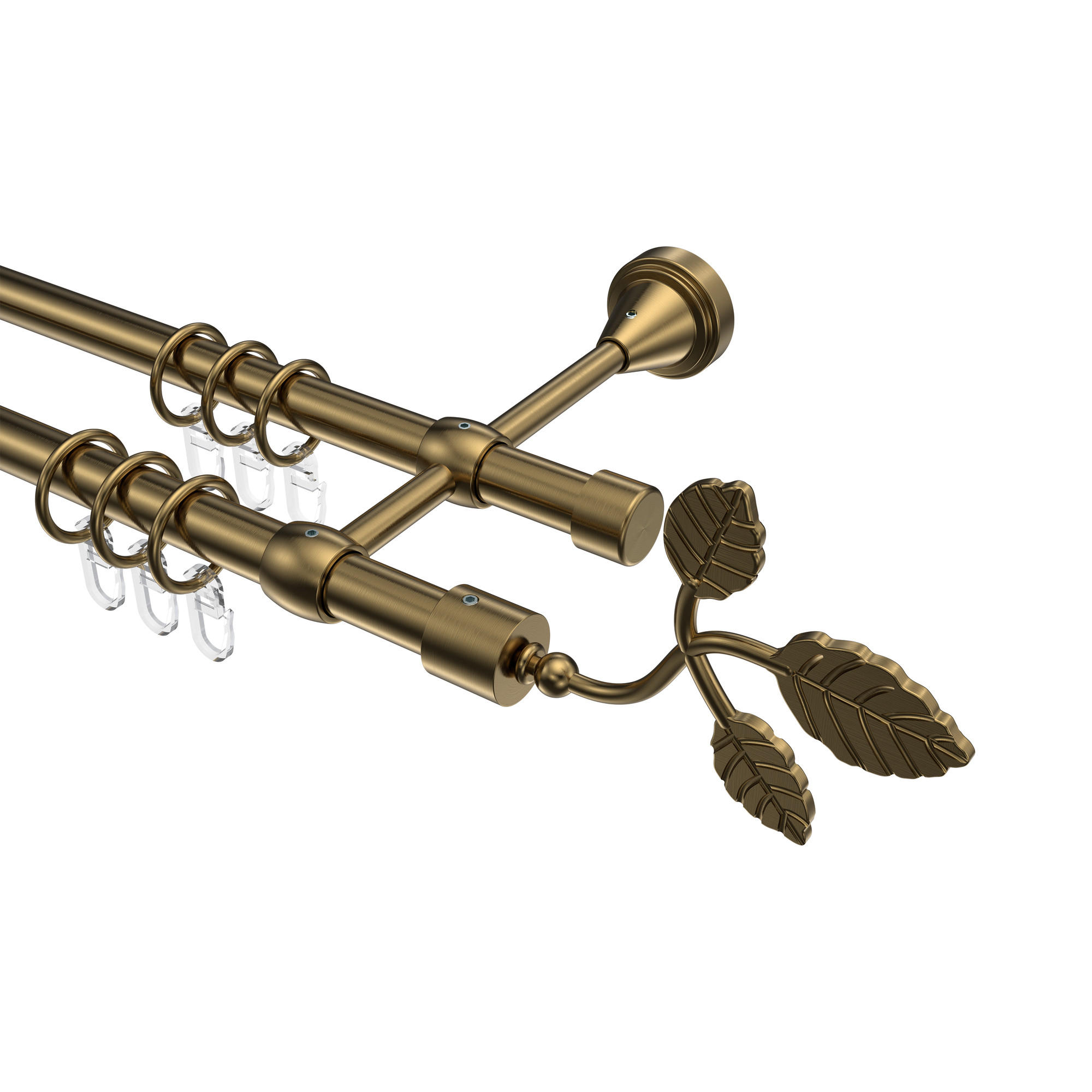 GARDINENSTANGE Primus Alessia 540 cm (geteilt in 3 x 180 cm), 2-läufig, 16 mm Ø Messing Antik - Messingfarben/Bronzefarben, Metall (540cm) - INTERDECO