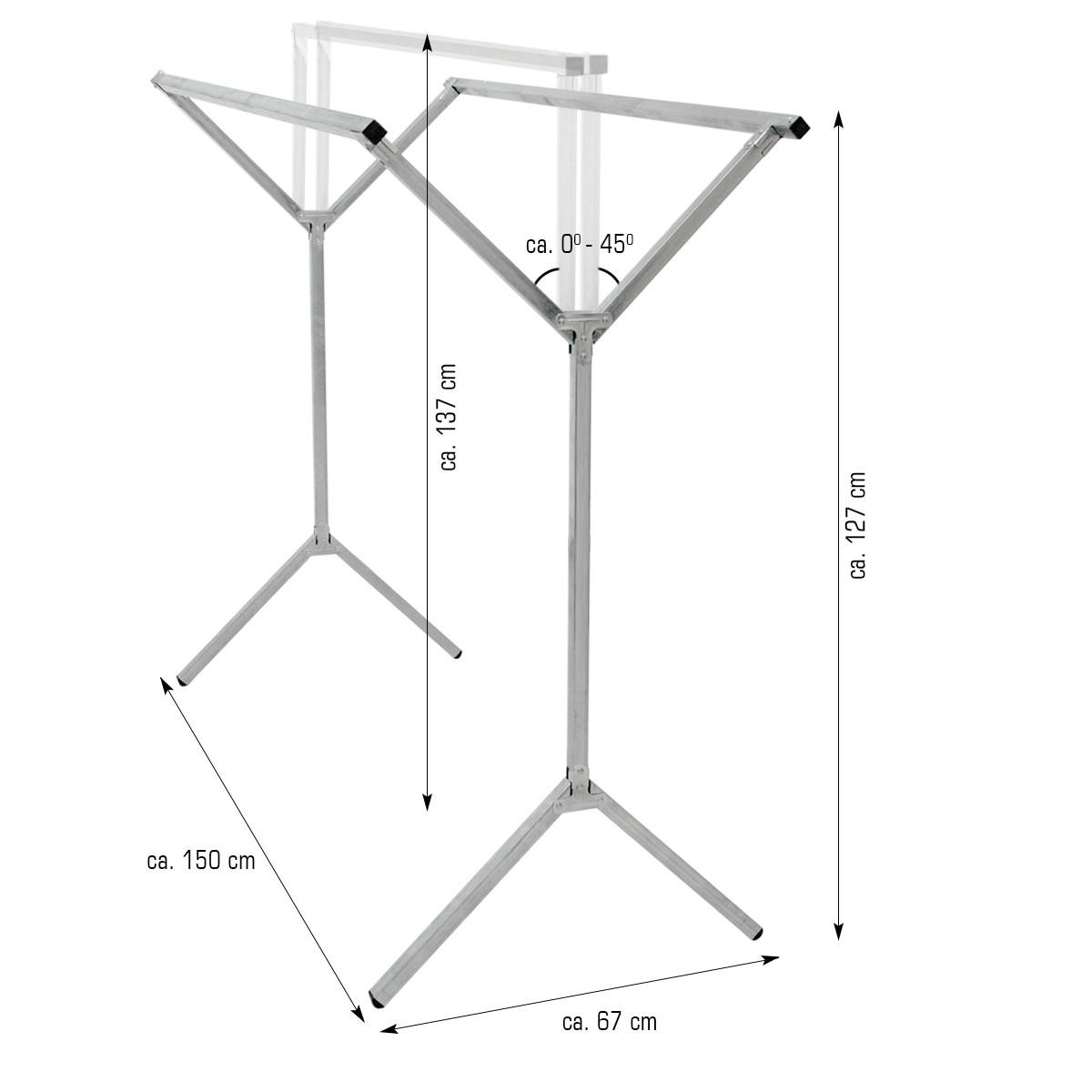 KLEIDERSTÄNDER mit 2 Aufhängestangen, 150/40/125 cm, Silber - Silberfarben, Metall (40/125/150cm) - eyepower