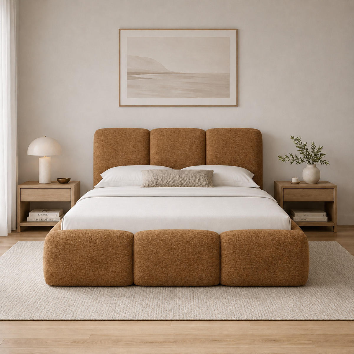 POLSTERBETT mit Stauraum Bouclé-Stoff 200x200 cm in Rost - Orange, Textil (200/200cm) - Home Collective