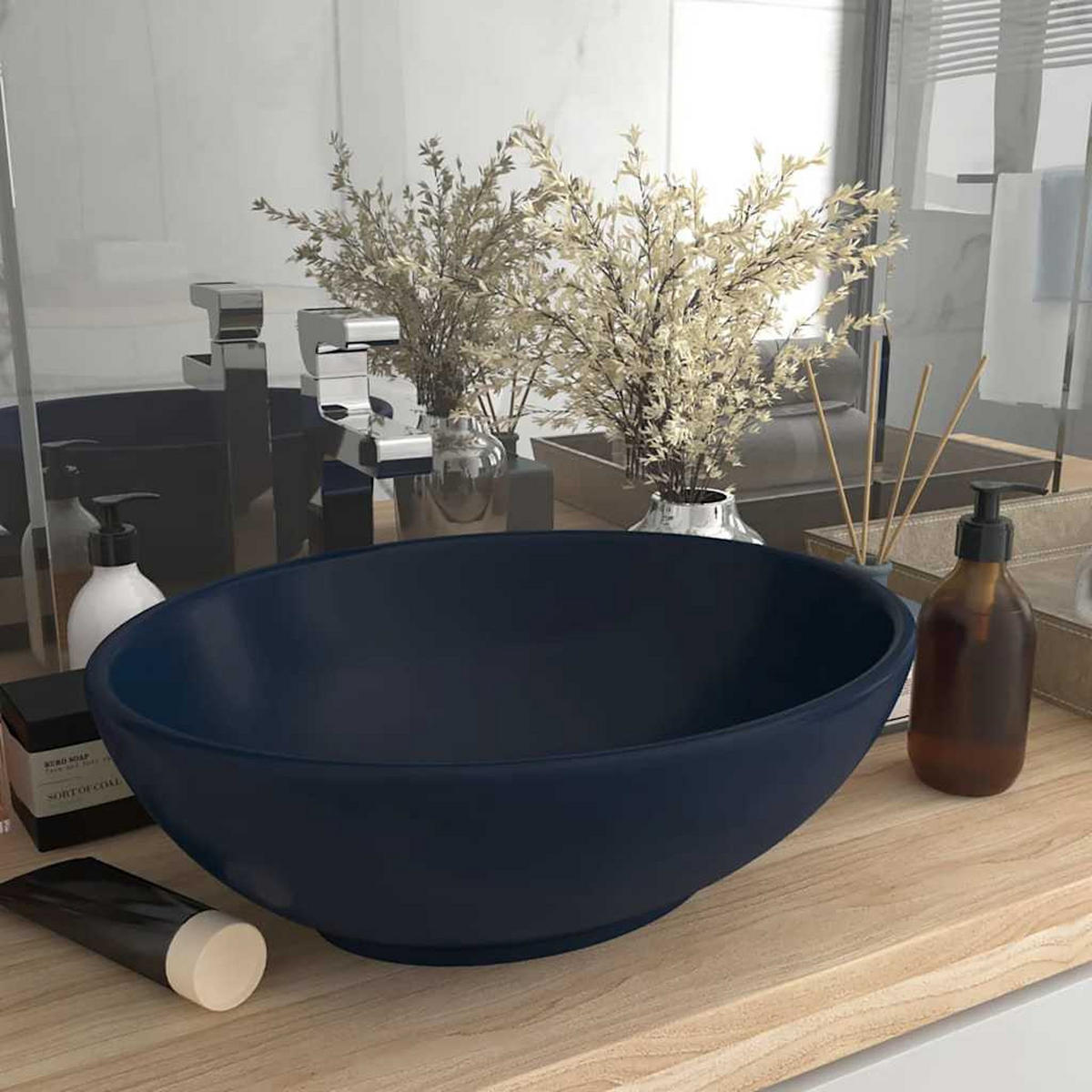 WASCHBECKEN Lange 40/33/13.5 cm - Dunkelblau, Keramik (40/13.5/33cm) - Nettlife