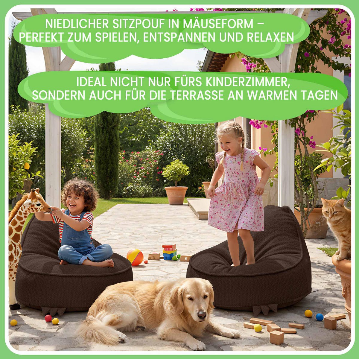 SITZSACK FÜR KINDER Dino 75/75/55 cm, weicher Bouclé 315 g/m², abnehmbarer Bezug, Cocoa Brown - Dunkelbraun, Textil (75/55/75cm) - Dreamroots