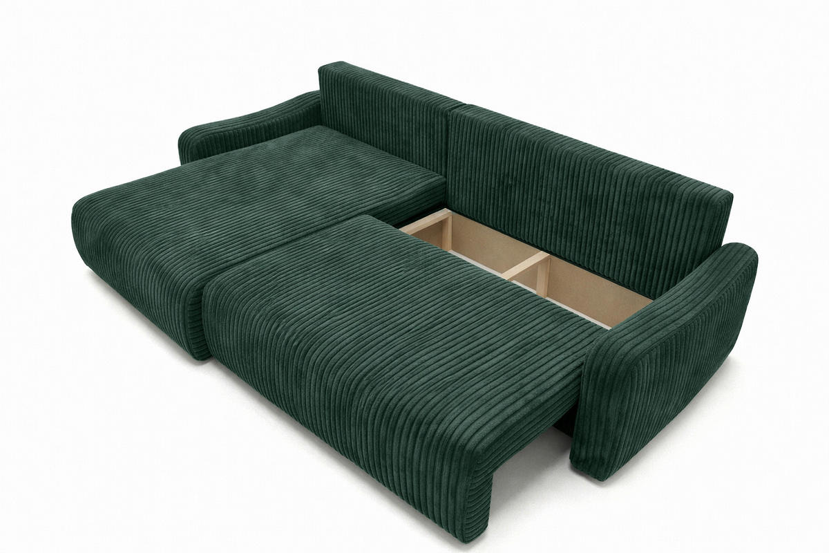 ECKSOFA Mit Schlaffunktion, Cordstoff Tilia, Grün, Links, JAPANDI - Grün, Holz (262/145cm) - Kaiser Möbel