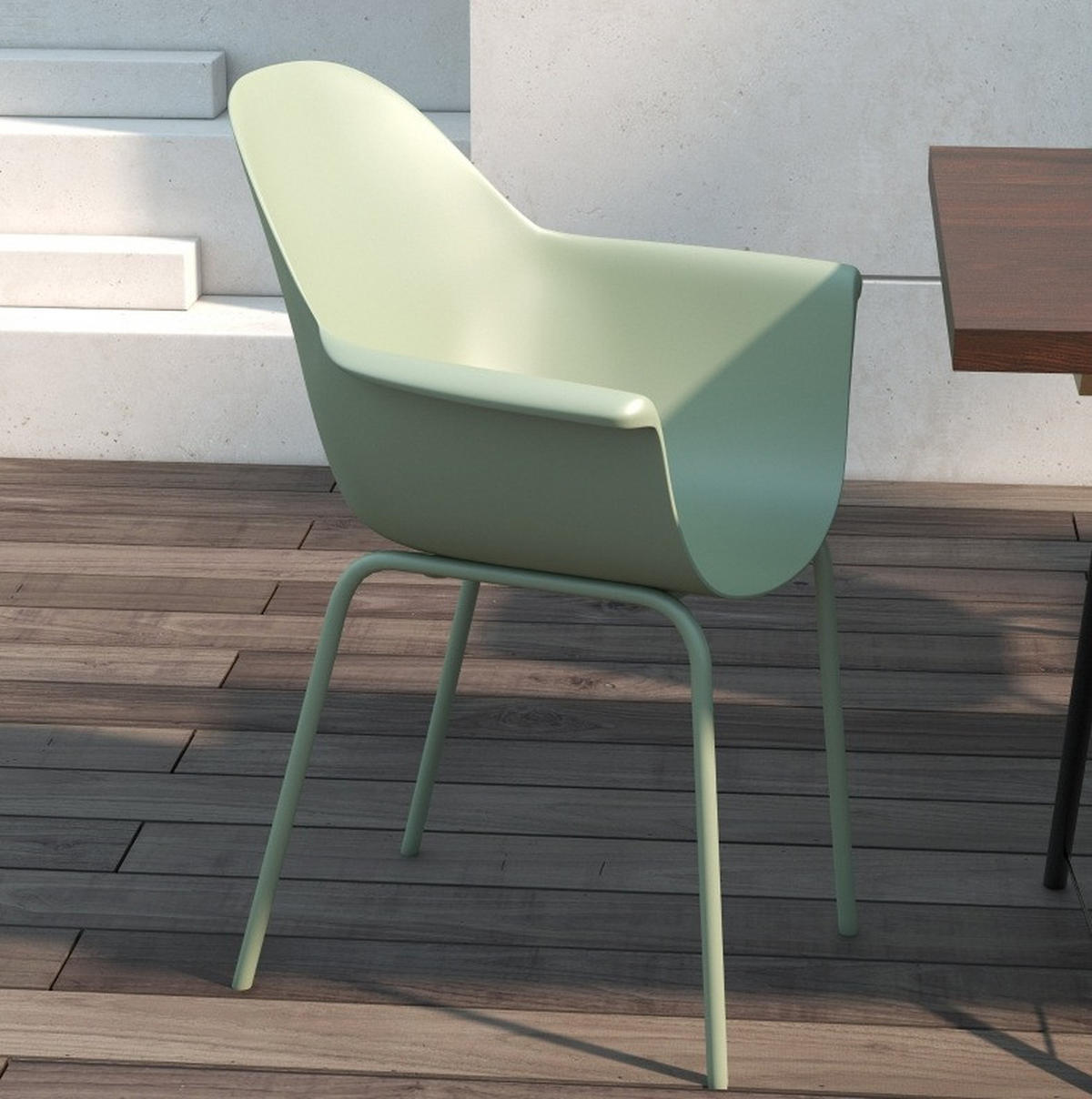 SADA 4 zahradních židlí 59/55/84 cm zelená z plastu a oceli s područkami a vysokým opěradlem - zelená barva, plast (55/84/59cm) - OKWISH