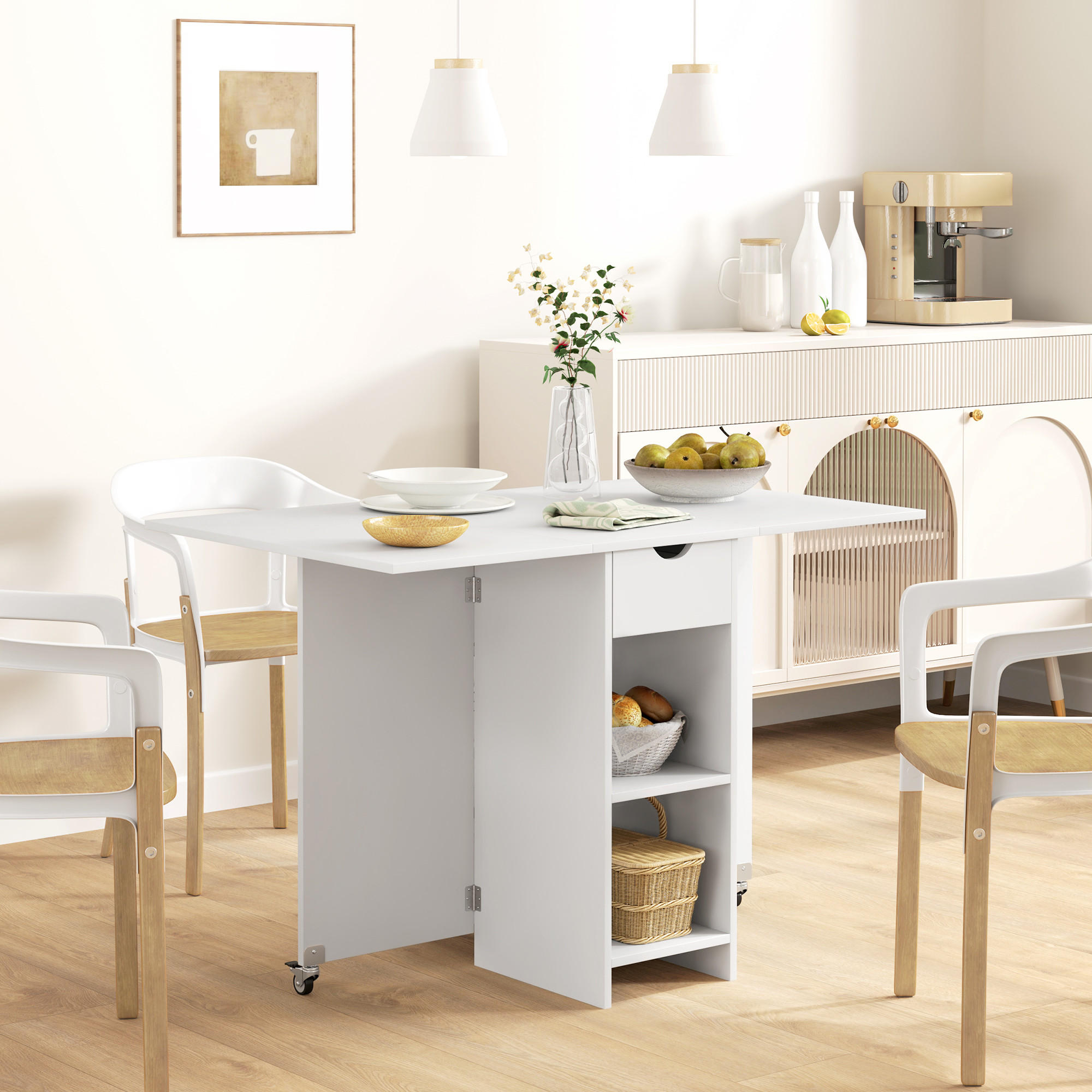 ESSTISCH Klappbarer Mobiler Küchentisch für 2-4 Personen, 114,5 x 70 x 75 cm, Weiß - Weiß, Holzwerkstoff (70/114.5/75cm) - HOMCOM